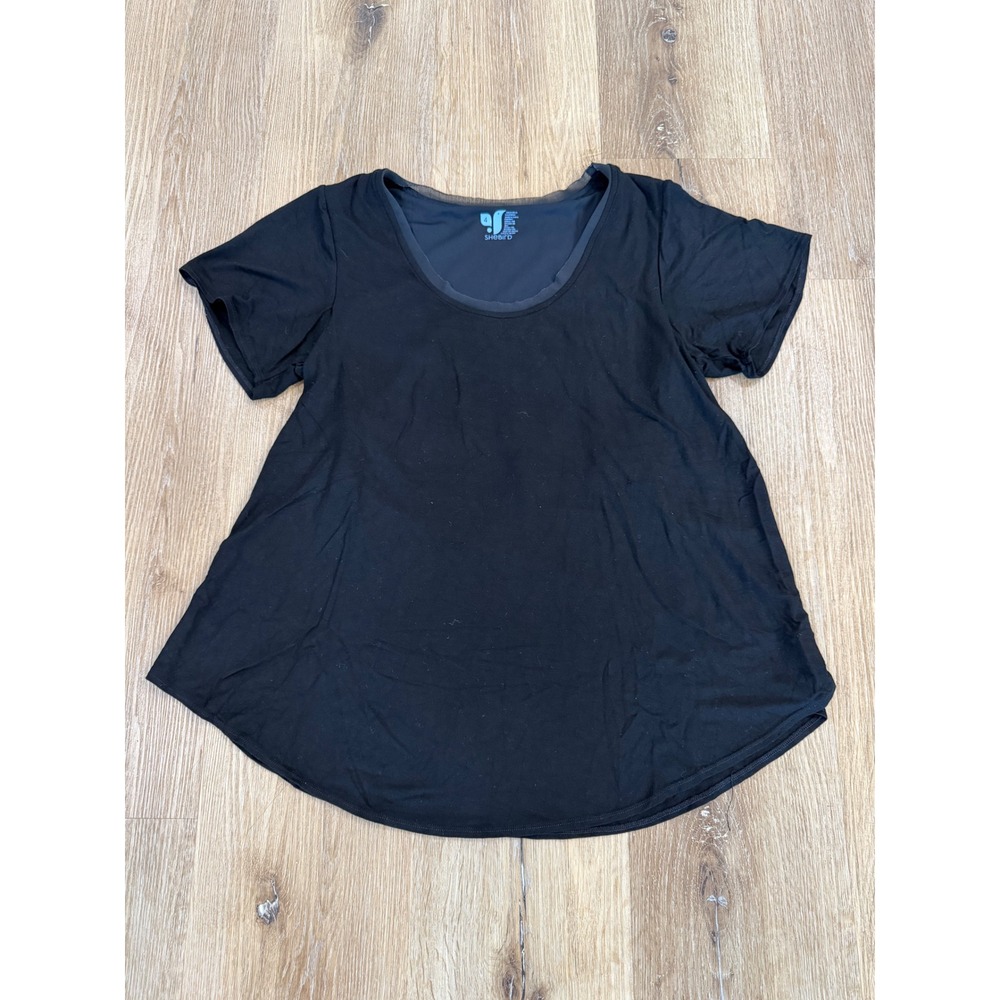 Shebird Fly Free Scoop Neck T-Shirt Womens 4 Black Built-in Bra Modal Minimalist